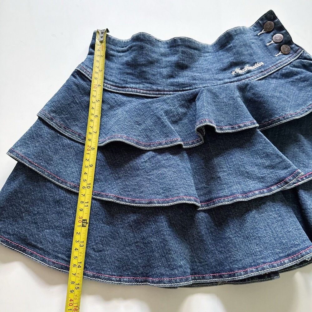 Vintage Y2K Ruffled Tiered Denim Mini Skirt Heatherette 7 Cotton Stretch 2000s - Picture 12 of 12